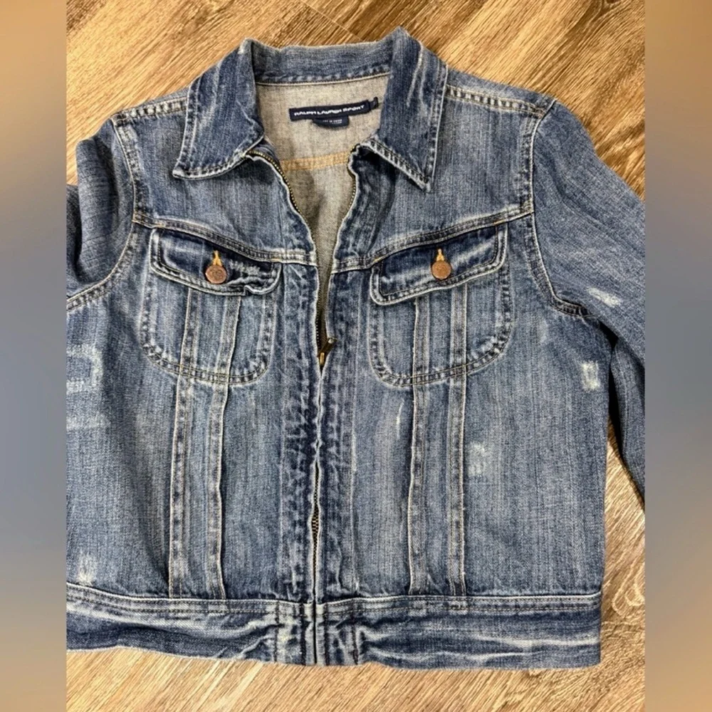 Ralph Lauren Jacket Women’s S Blue Denim Zip Front Trucker Cropped Y2K Preppy - Picture 2 of 7